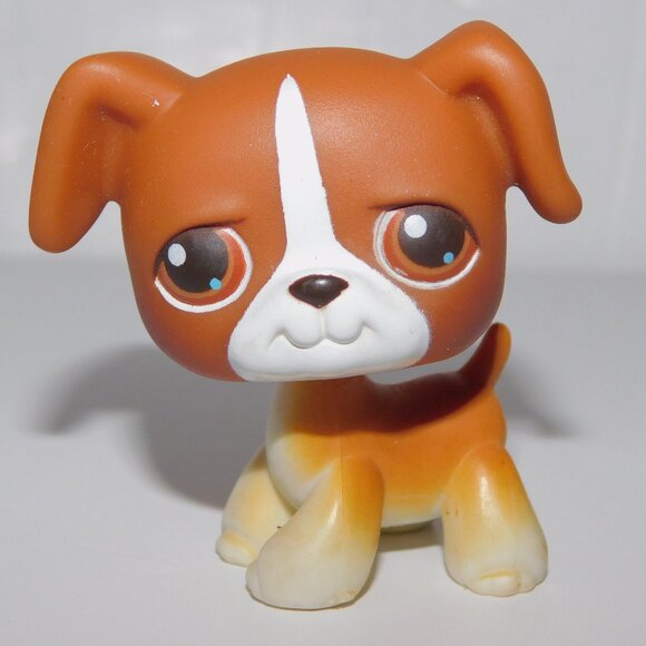2004 Littlest Pet Shop LPS #25 Brown White Boxer Dog Figure w Brown eyes Hasbro - Picture 1 of 4